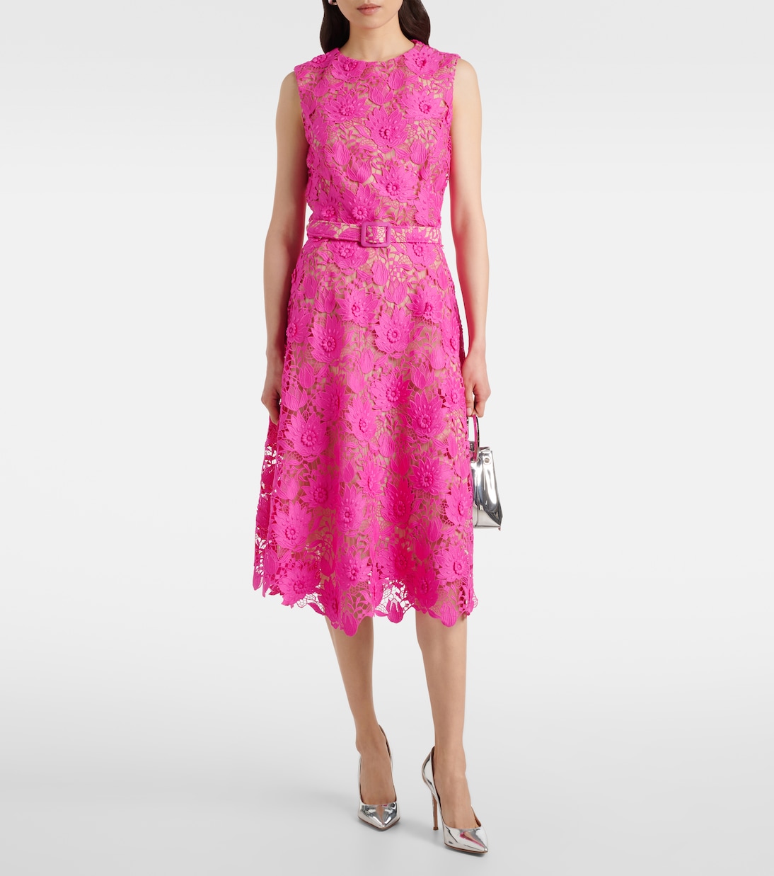 Robe midi en dentelle à fleurs | Oscar de la Renta