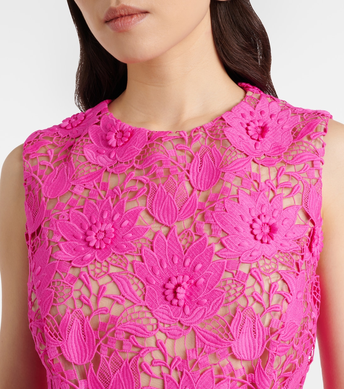 Robe midi en dentelle à fleurs | Oscar de la Renta