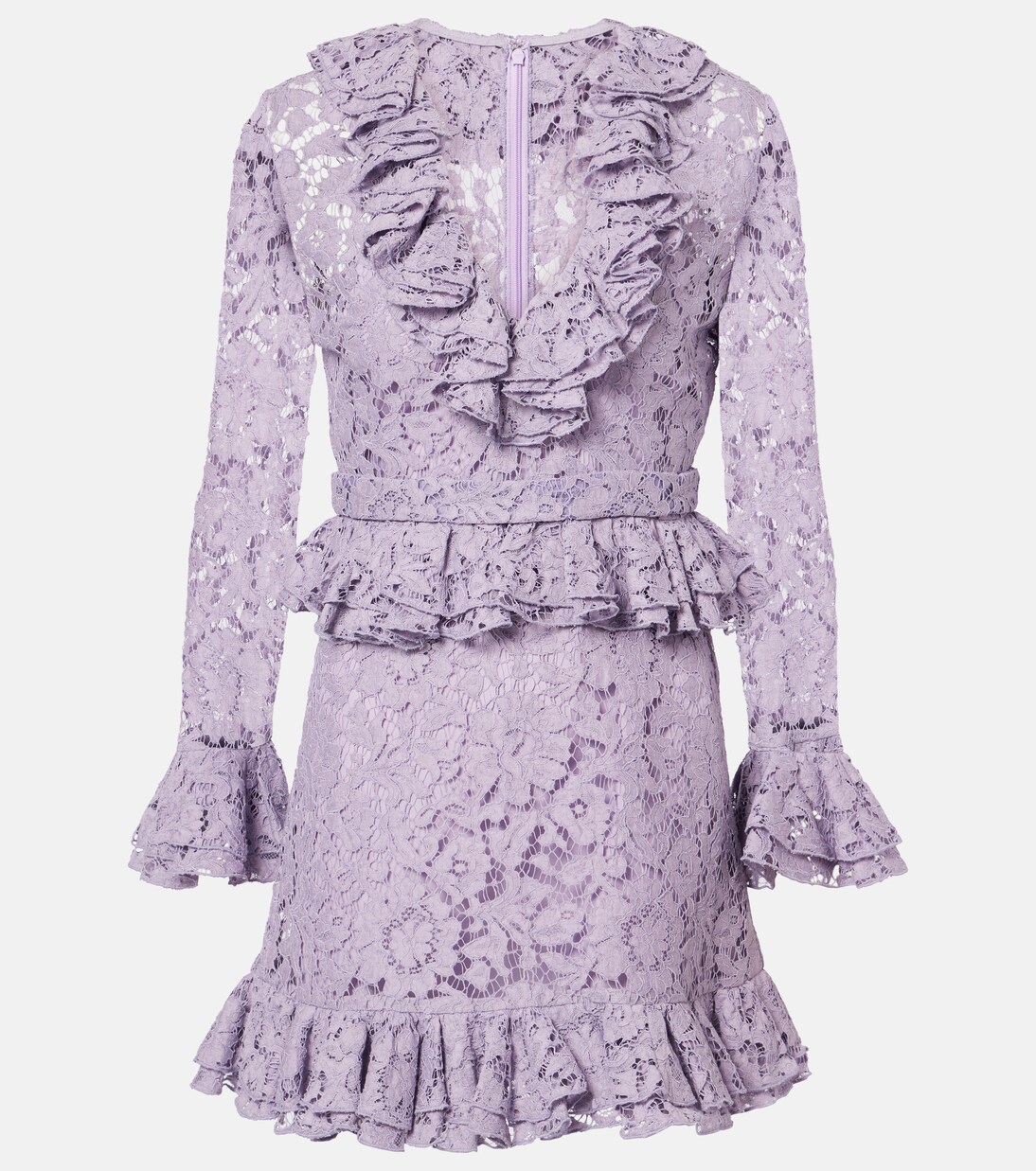 فستان قصير من الدانتيل بنقشة الورود مع كشكشة | Valentino