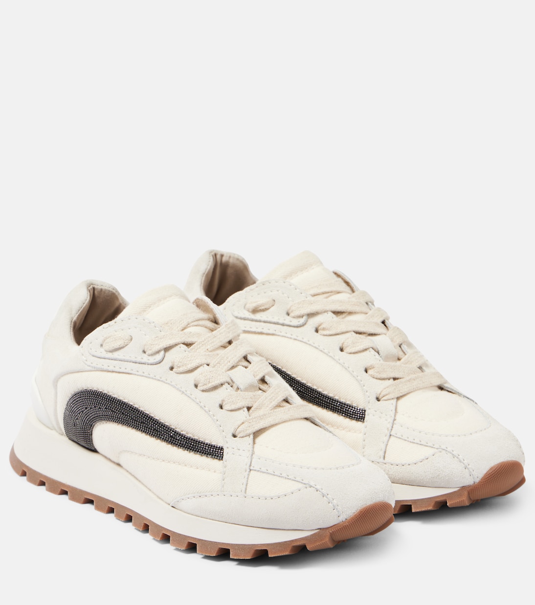 Monili suede-trimmed sneakers | Brunello Cucinelli