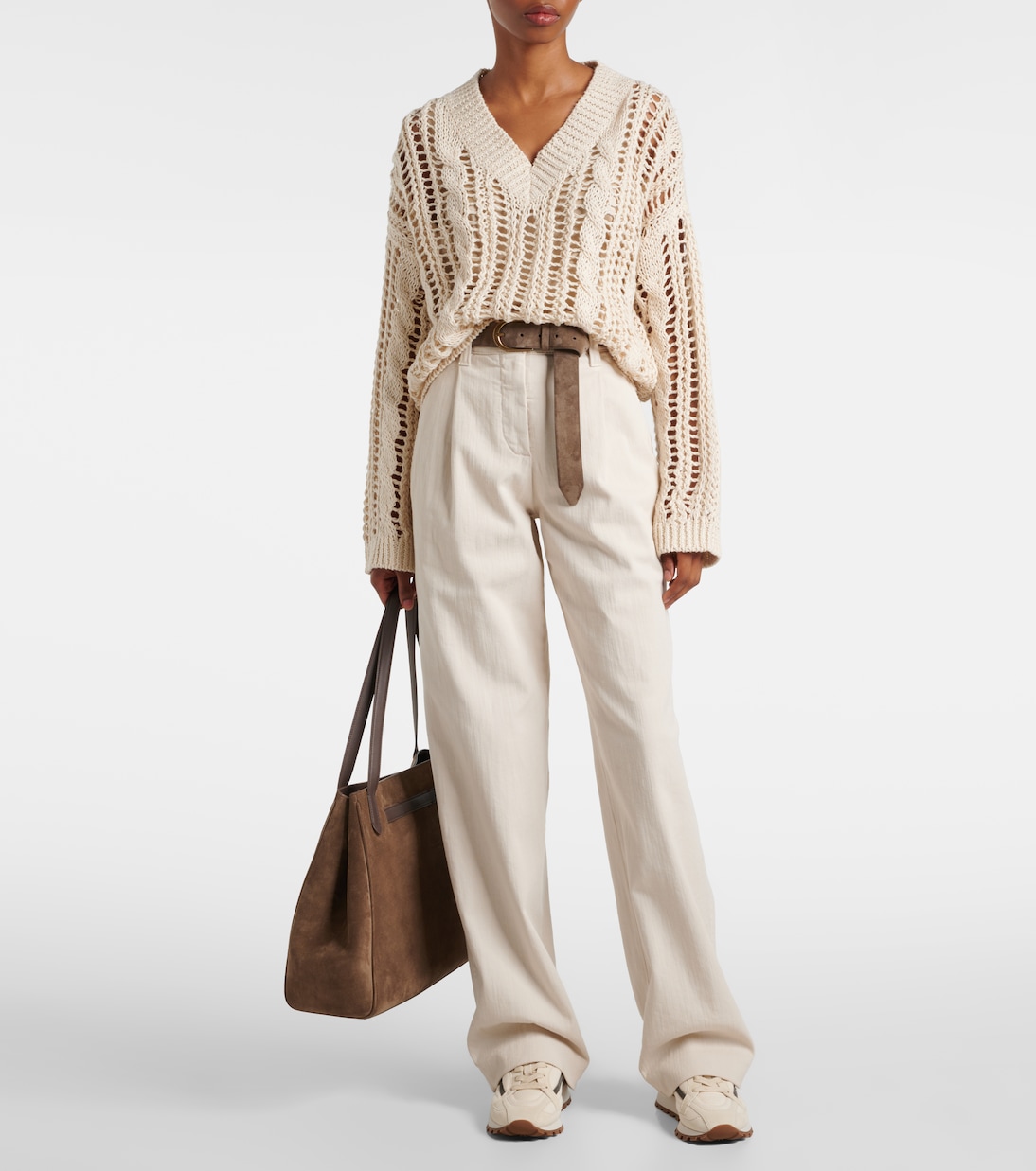 Monili suede-trimmed sneakers | Brunello Cucinelli