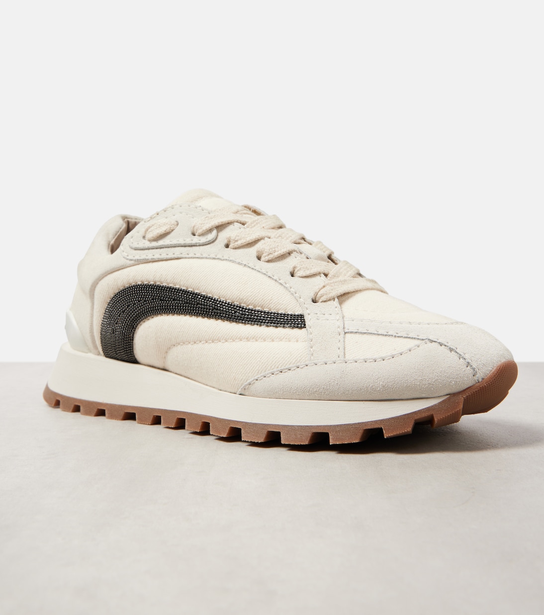Monili suede-trimmed sneakers | Brunello Cucinelli