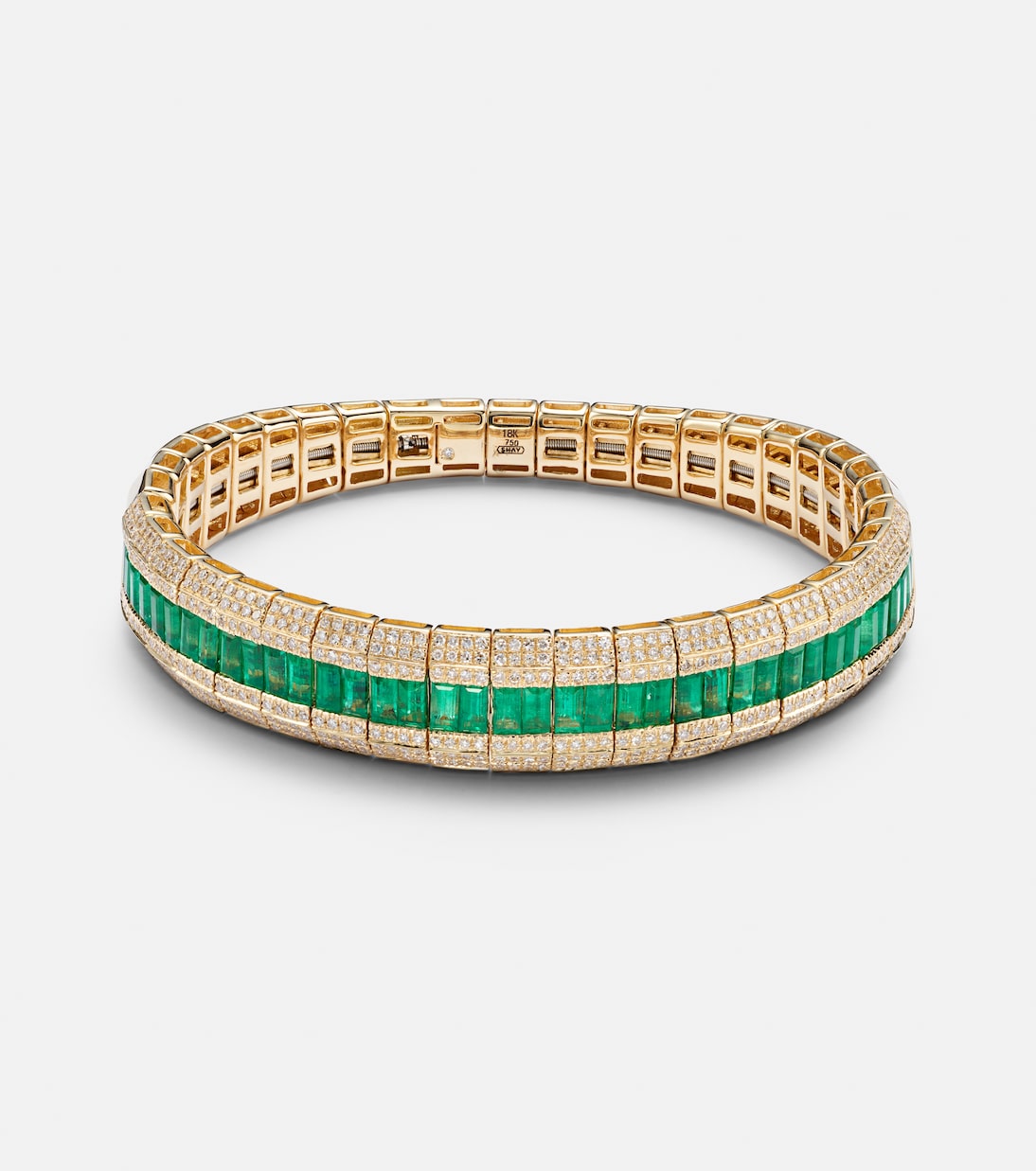 Scales 18kt gold bracelet with diamonds and emeralds | Shay Jewelry