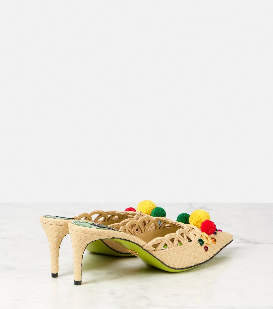 Pointy 60 embellished raffia mules | Dolce&Gabbana