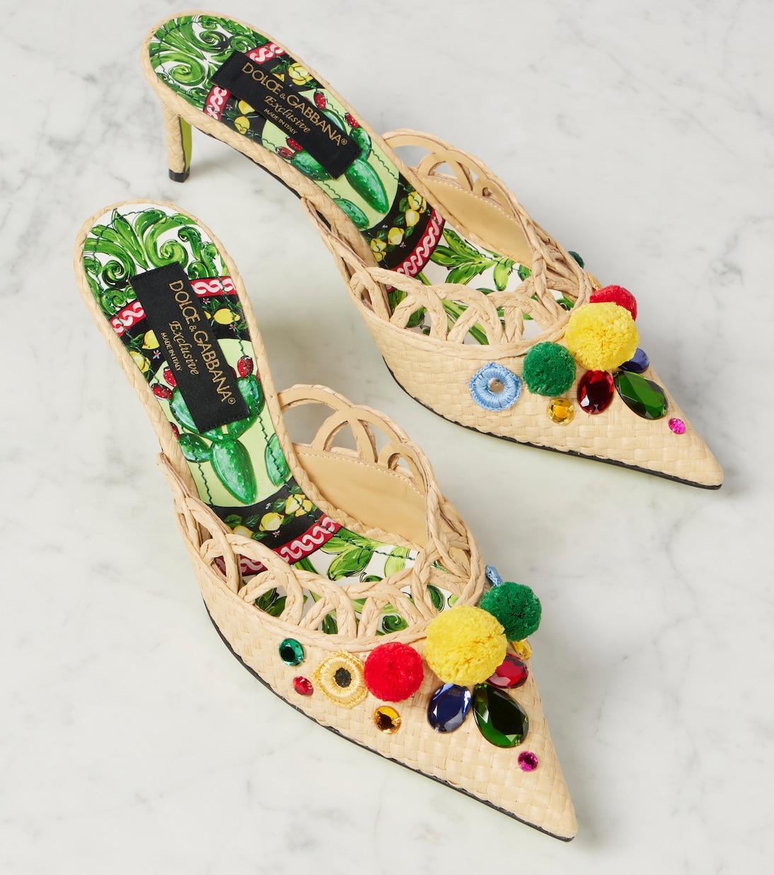 Pointy 60 embellished raffia mules | Dolce&Gabbana