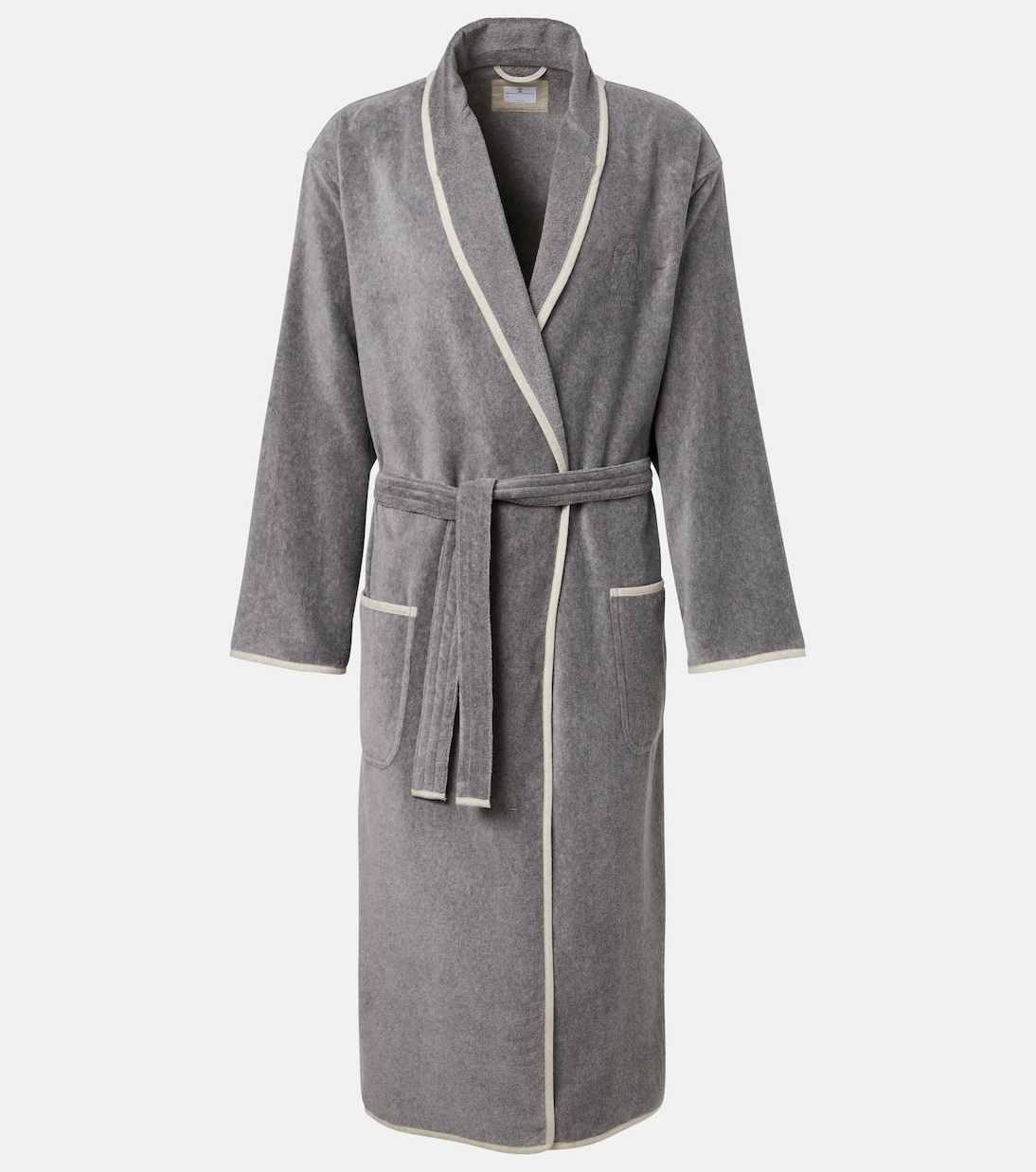 Logo linen-trimmed cotton terry bathrobe | Brunello Cucinelli