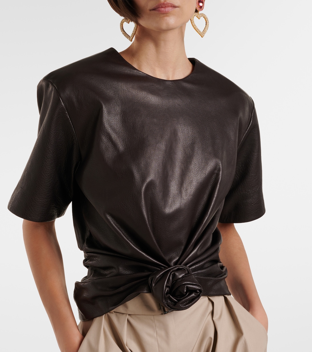 Knot-detail leather T-shirt | Magda Butrym