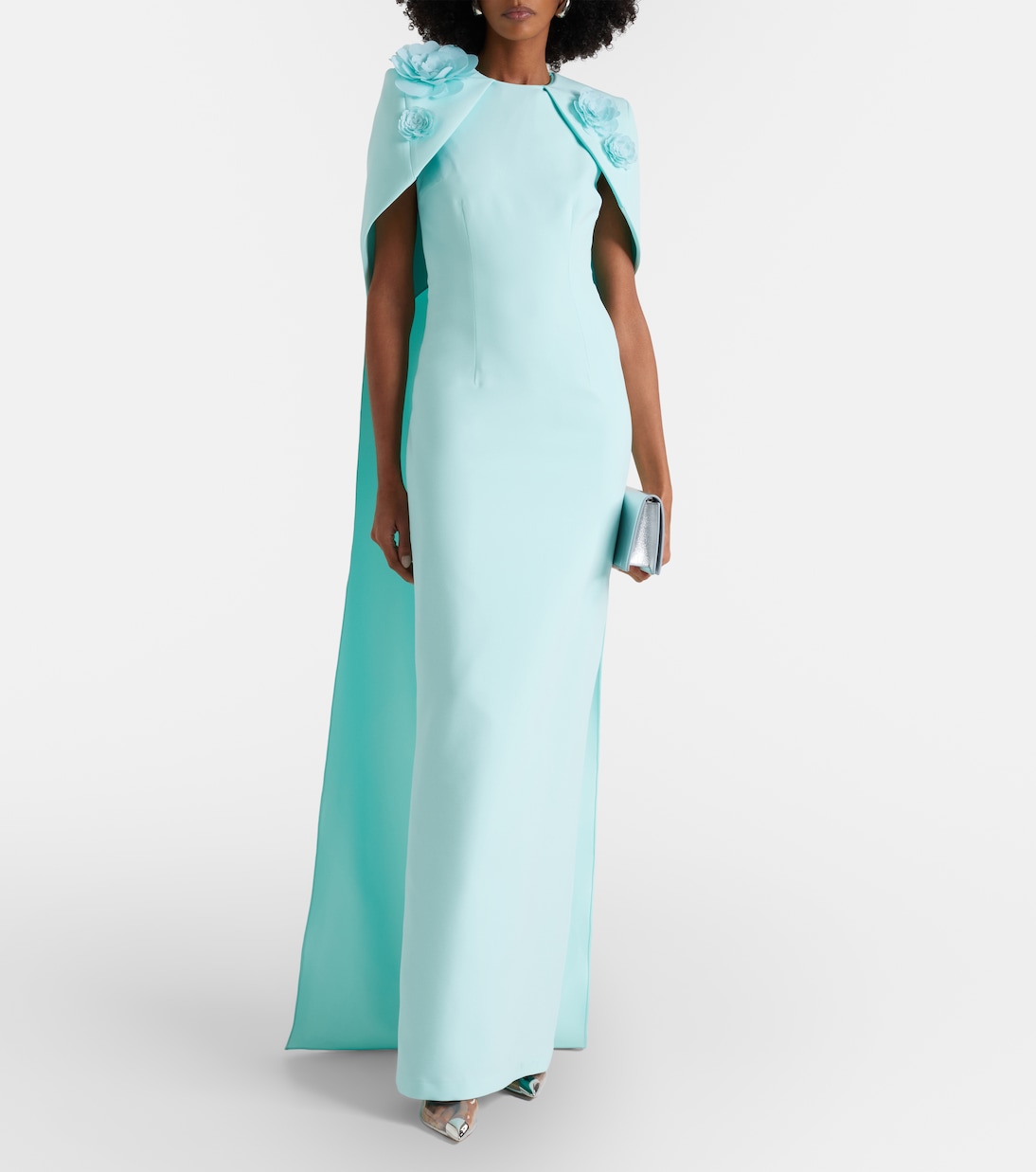 Lennox floral-appliqué caped crêpe gown | Safiyaa