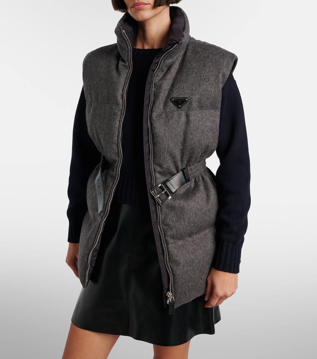 Belted virgin wool down vest | Prada