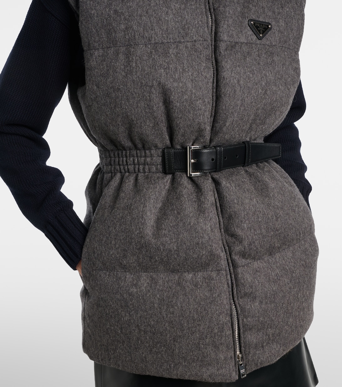 Belted virgin wool down vest | Prada