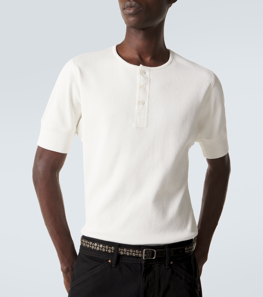 Cotton and linen jersey Henley shirt | Lemaire