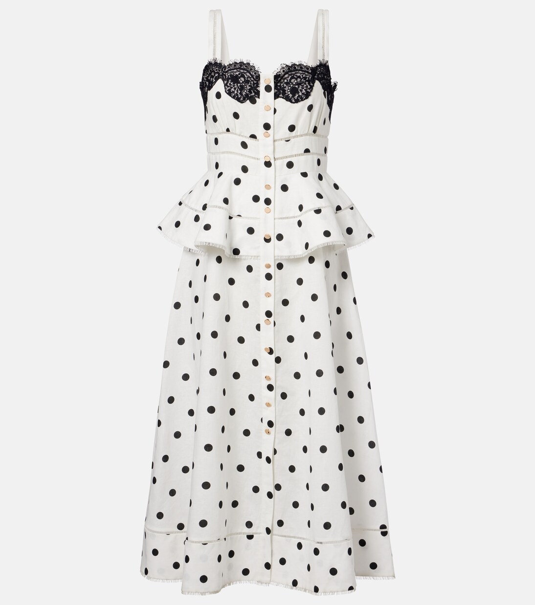Polka-dot linen and cotton midi dress | Self-Portrait