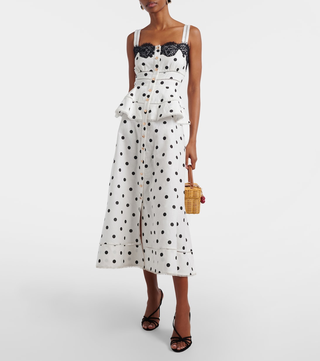 Polka-dot linen and cotton midi dress | Self-Portrait