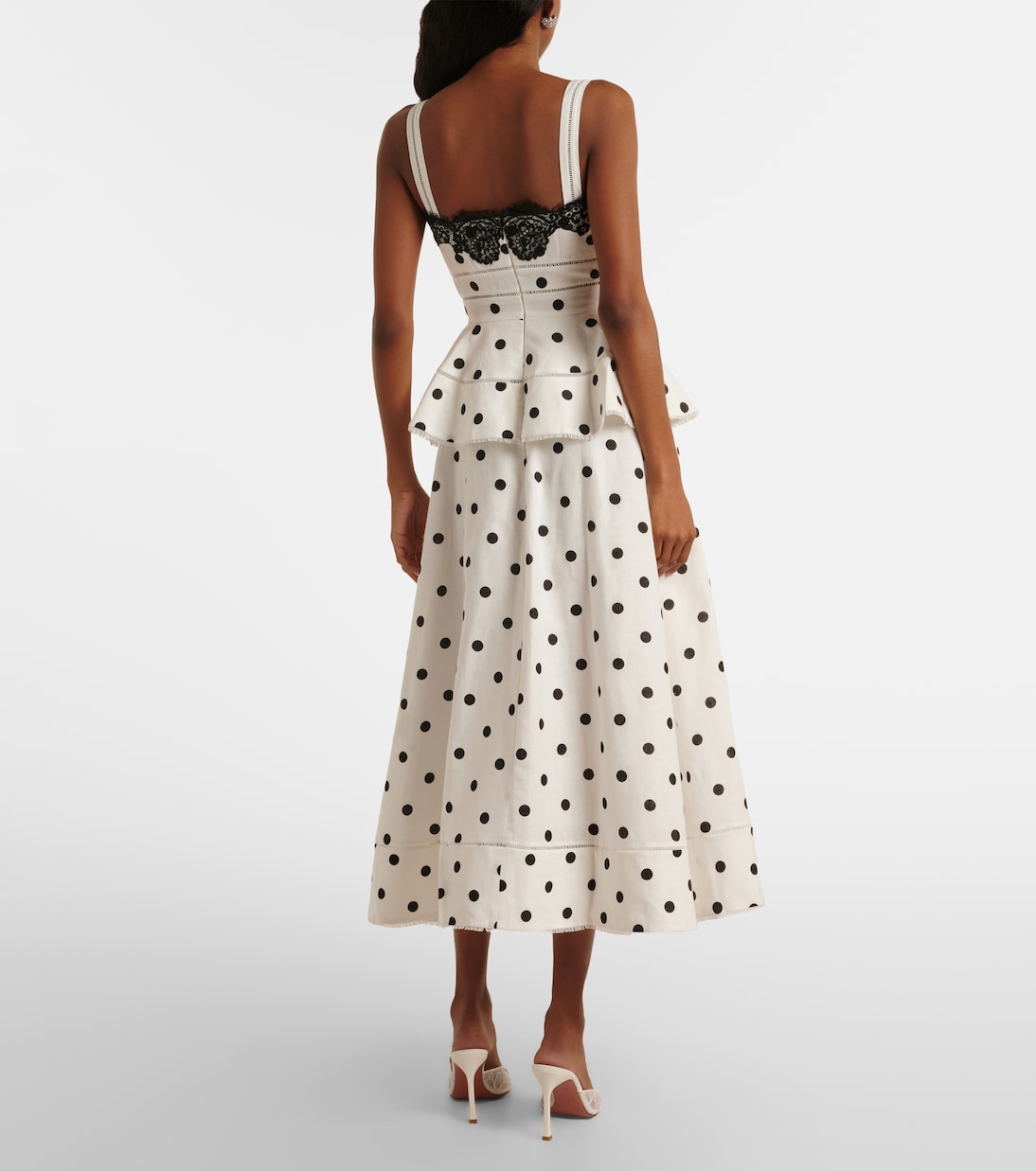 Abito midi in lino e cotone a pois | Self-Portrait