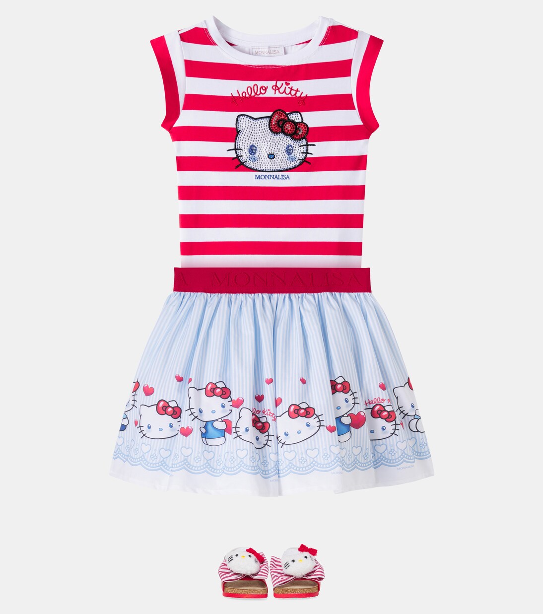 x Hello Kitty striped cotton-blend T-shirt | Monnalisa