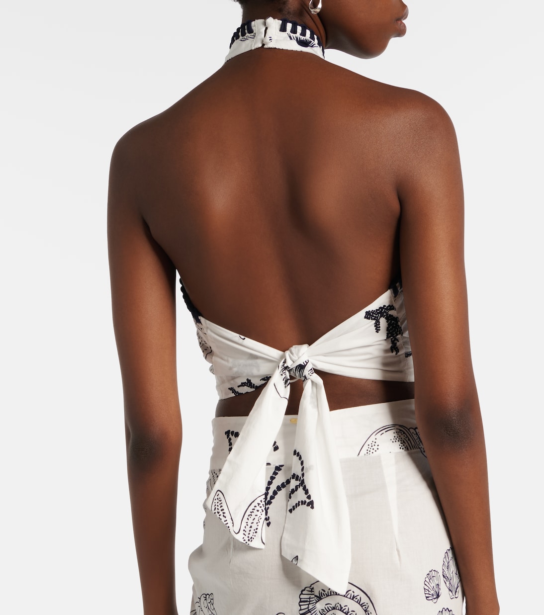 Suma ruffled open-back cotton crop top | Poupette St Barth