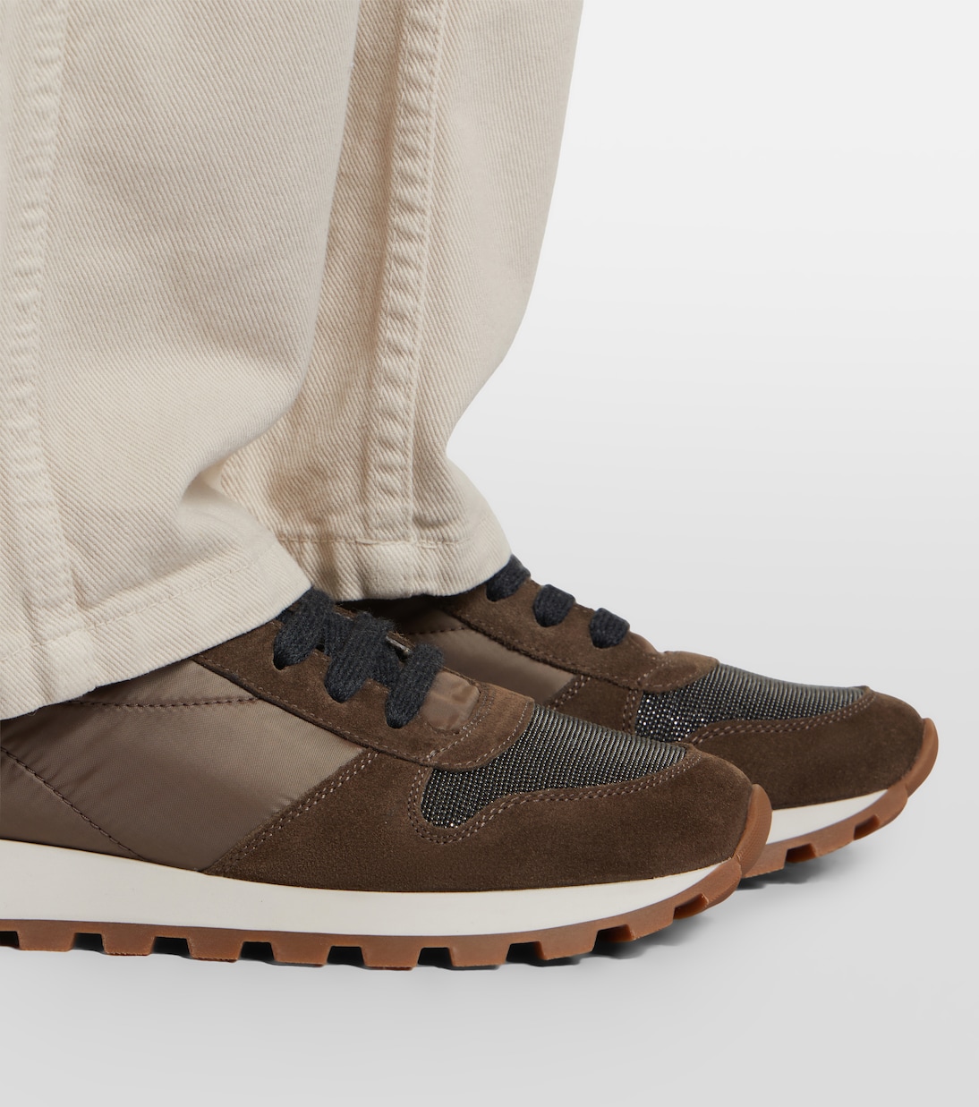 Monili suede-trimmed sneakers | Brunello Cucinelli