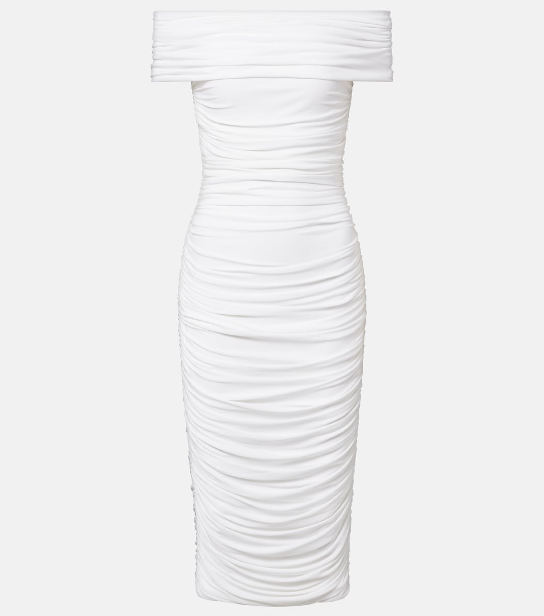 Ruched off-shoulder midi dress | Norma Kamali