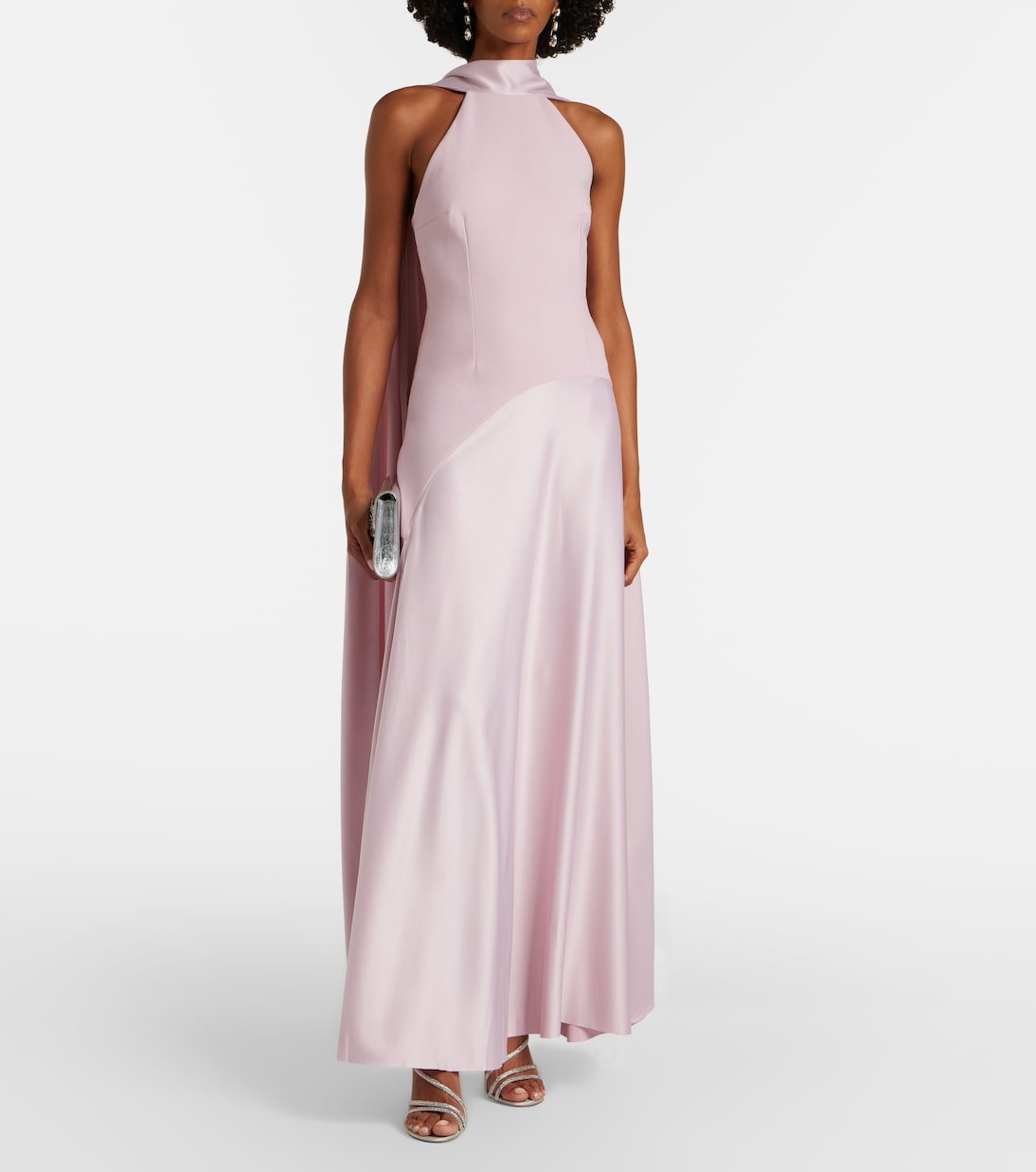 Cece halterneck crêpe and satin gown | Solace London