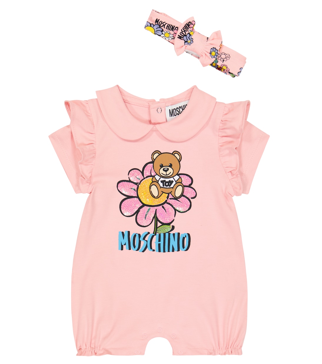 Baby cotton-blend bodysuit and headband set | Moschino Kids