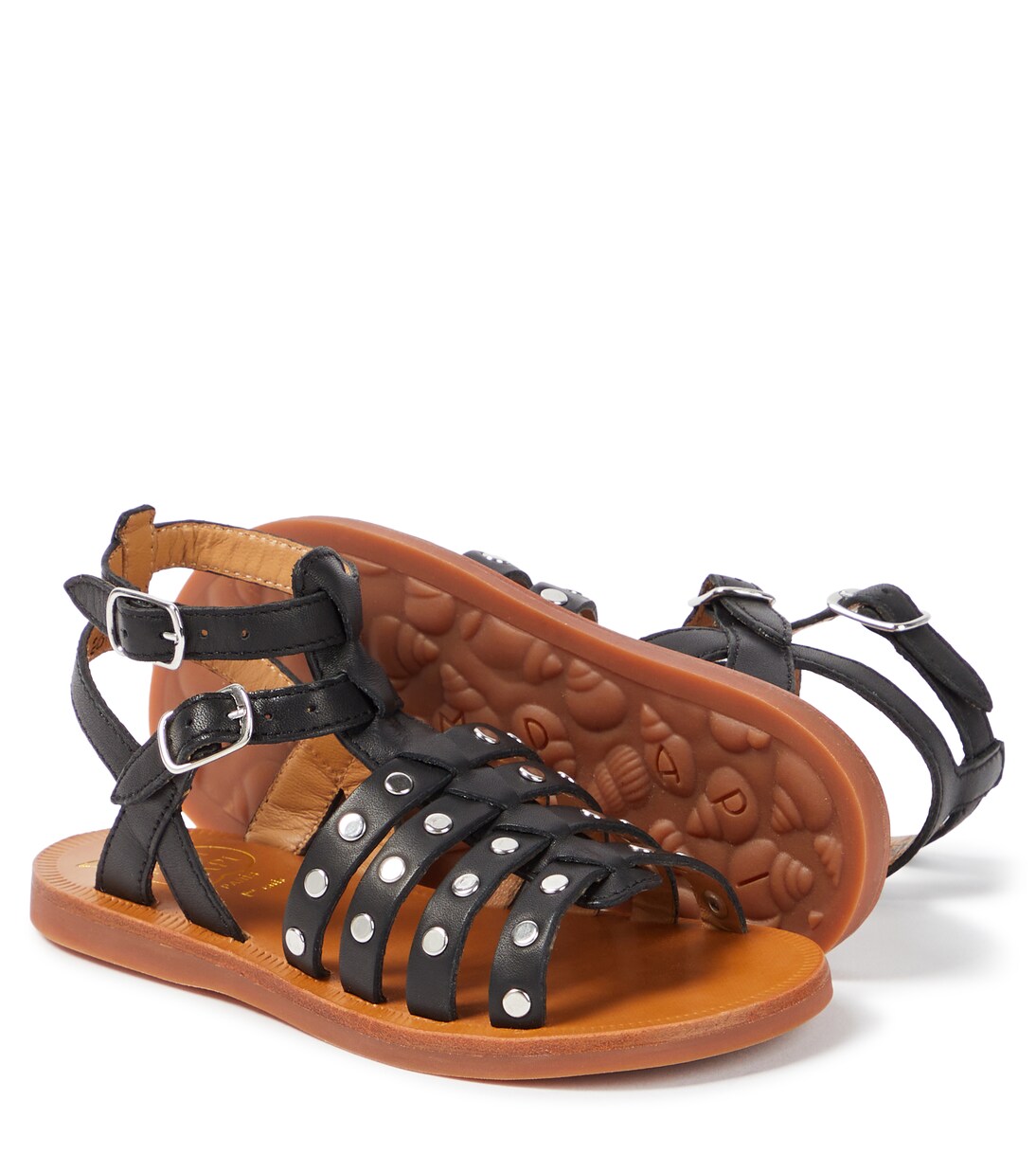 Sandalen Plagette Stud aus Leder | Pom d'Api