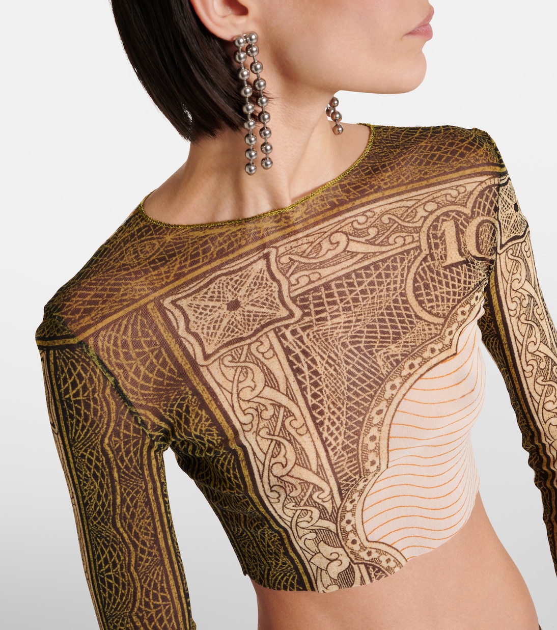 Bedrucktes Cropped-Top aus Mesh | Jean Paul Gaultier