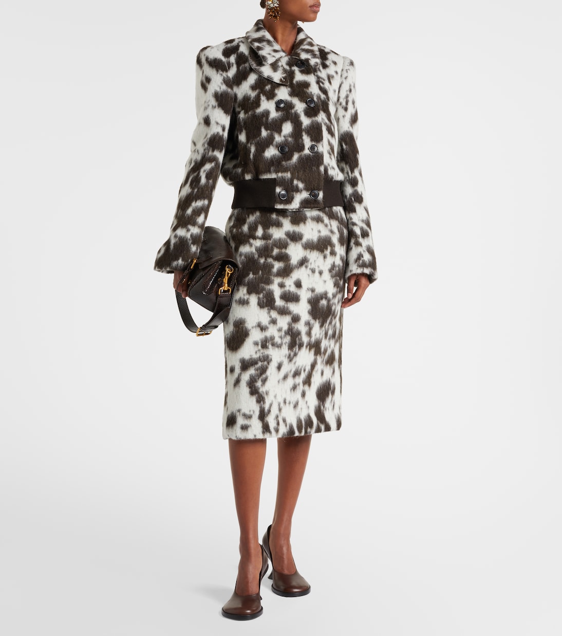 Jupe midi imprimée en laine mélangée | Dries Van Noten