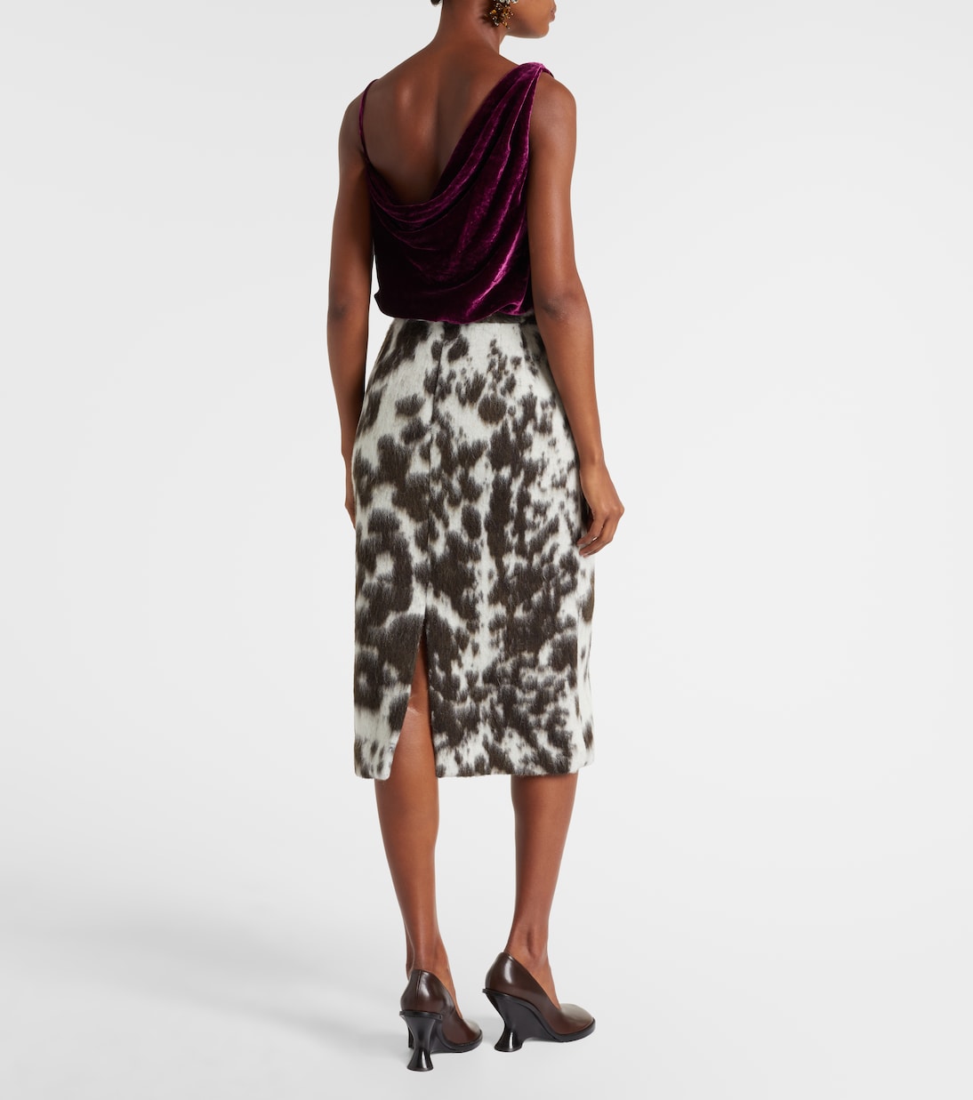 Jupe midi imprimée en laine mélangée | Dries Van Noten