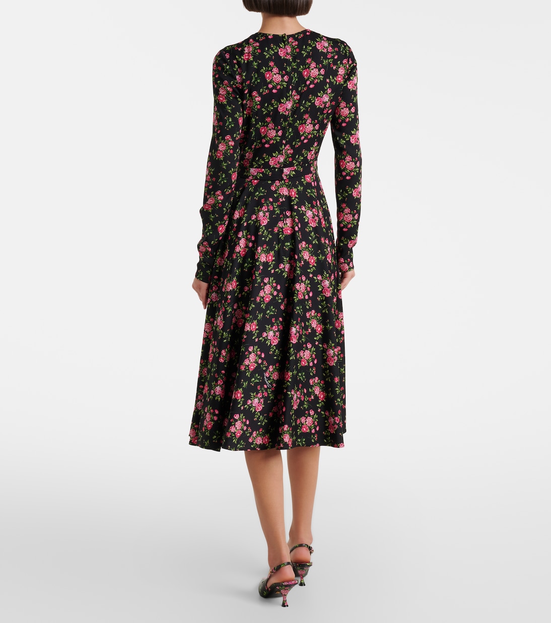 Robe midi en soie mélangée à fleurs | Dolce&Gabbana