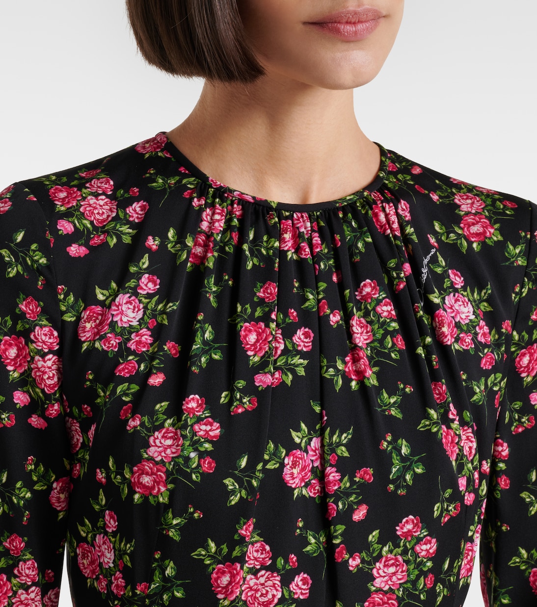 Robe midi en soie mélangée à fleurs | Dolce&Gabbana