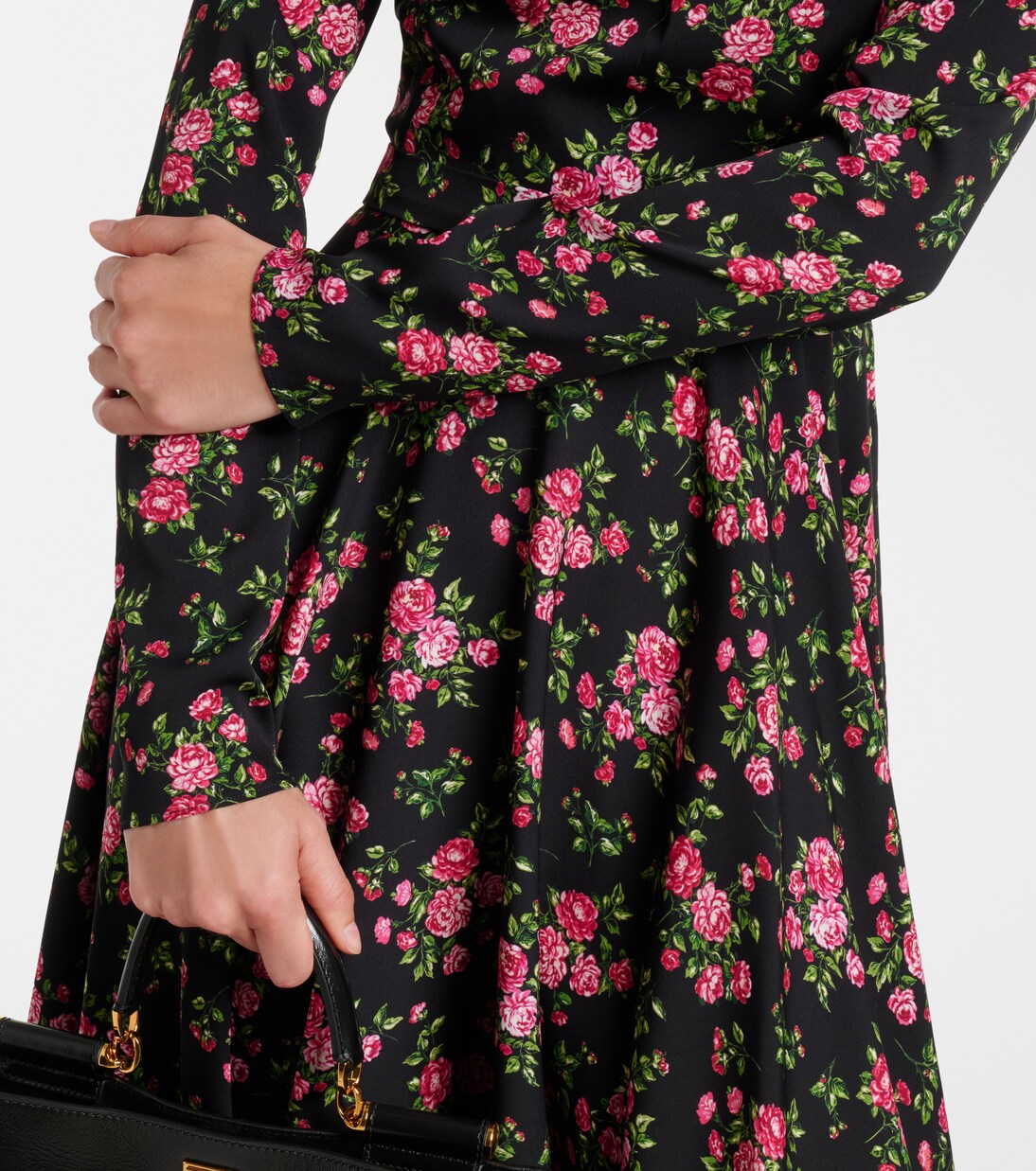 Robe midi en soie mélangée à fleurs | Dolce&Gabbana