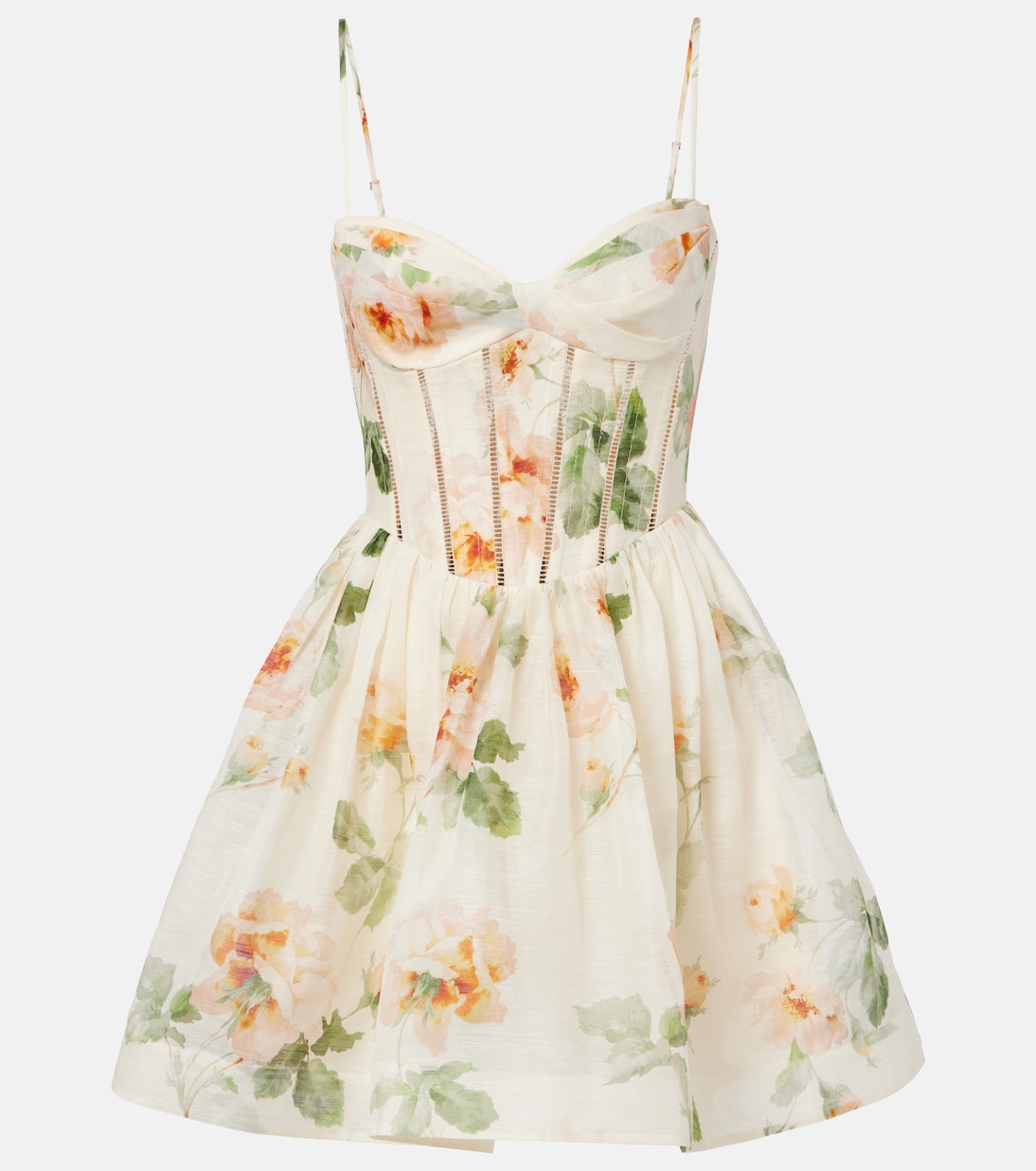 Carousel floral silk and linen bustier dress | Zimmermann