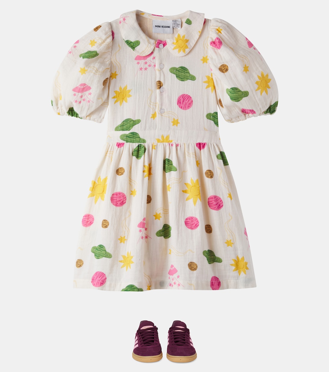 Space printed cotton muslin dress | Mini Rodini