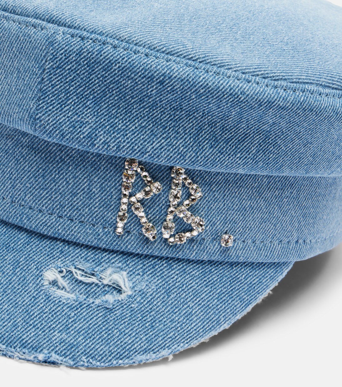 Embellished distressed denim newsboy hat | Ruslan Baginskiy