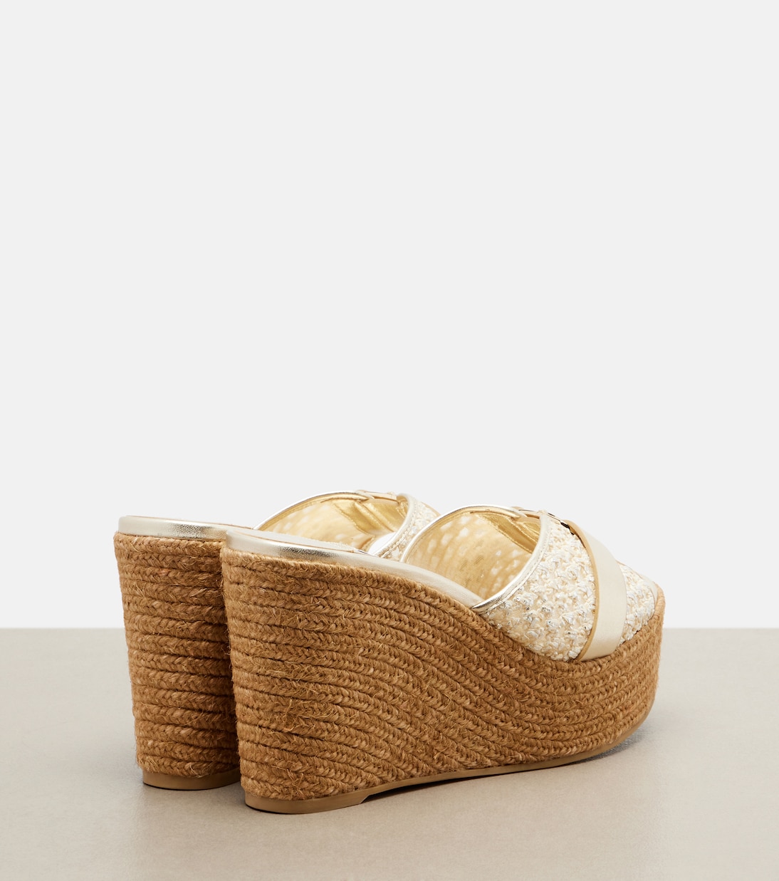 Leda raffia-trimmed leather wedge espadrilles | Jimmy Choo