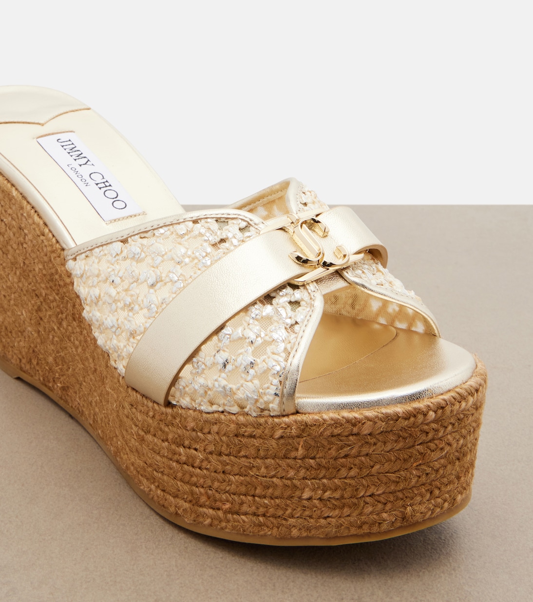 Leda raffia-trimmed leather wedge espadrilles | Jimmy Choo