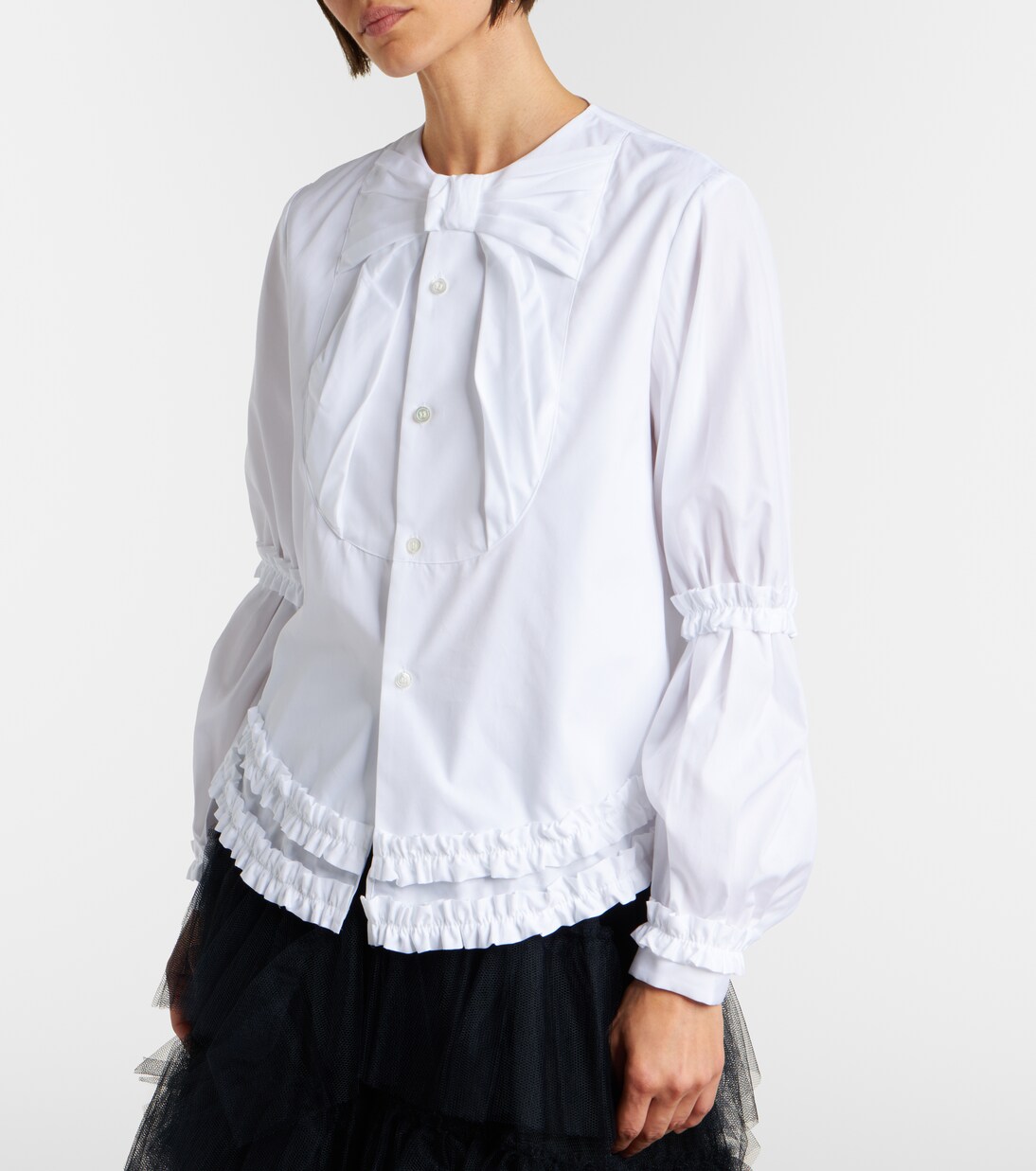 Bow-detail ruffled cotton poplin shirt | Noir Kei Ninomiya