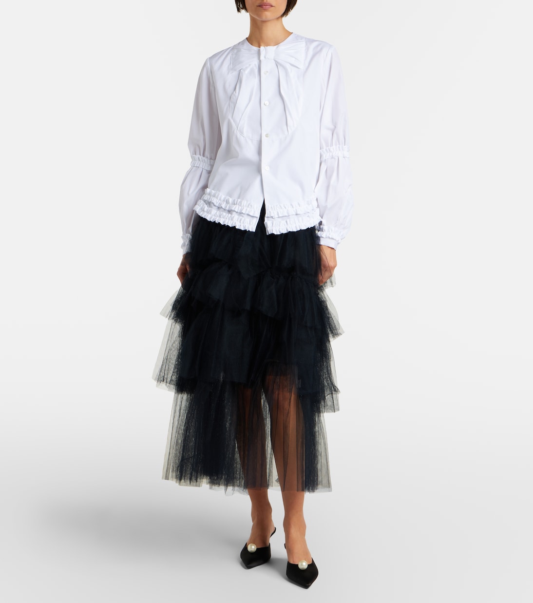 Bow-detail ruffled cotton poplin shirt | Noir Kei Ninomiya