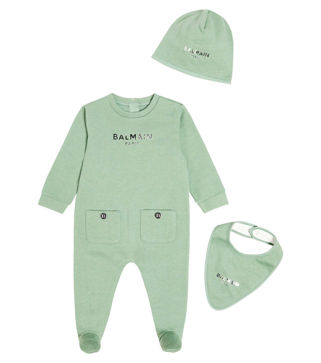Baby cotton onesie, beanie and bib set | Balmain Kids