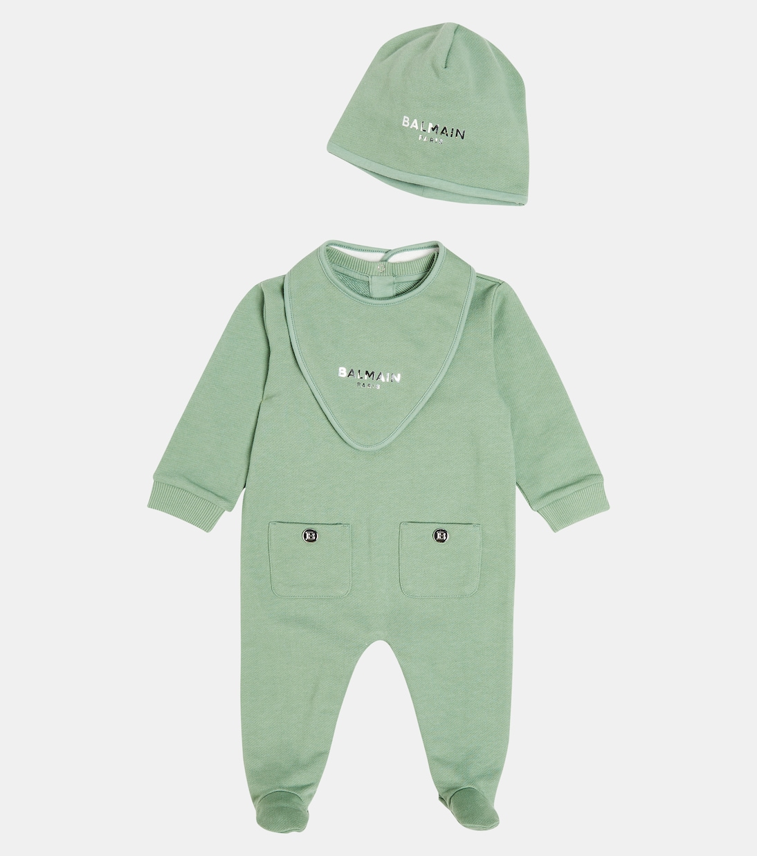 Baby cotton onesie, beanie and bib set | Balmain Kids