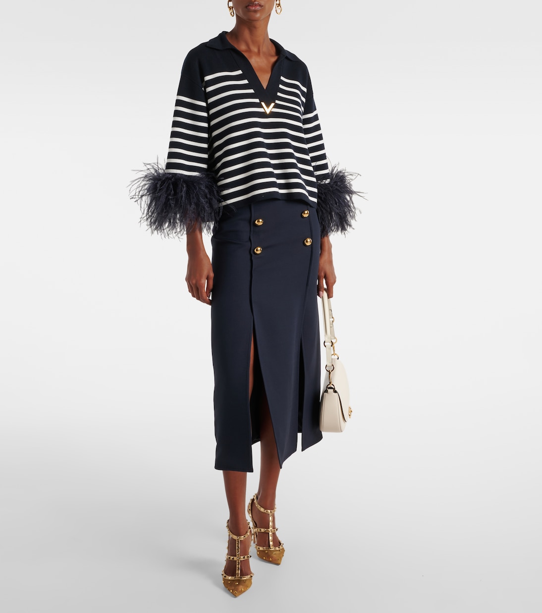 Verzierte Pumps Rockstud 105 mit Metallic-Leder | Valentino Garavani