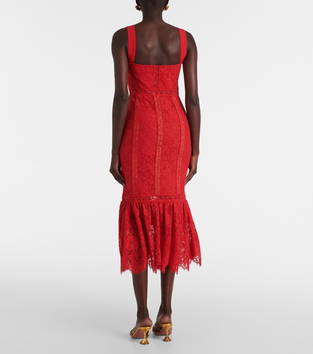 Robe midi en coton mélangé et dentelle à fleurs | Self-Portrait