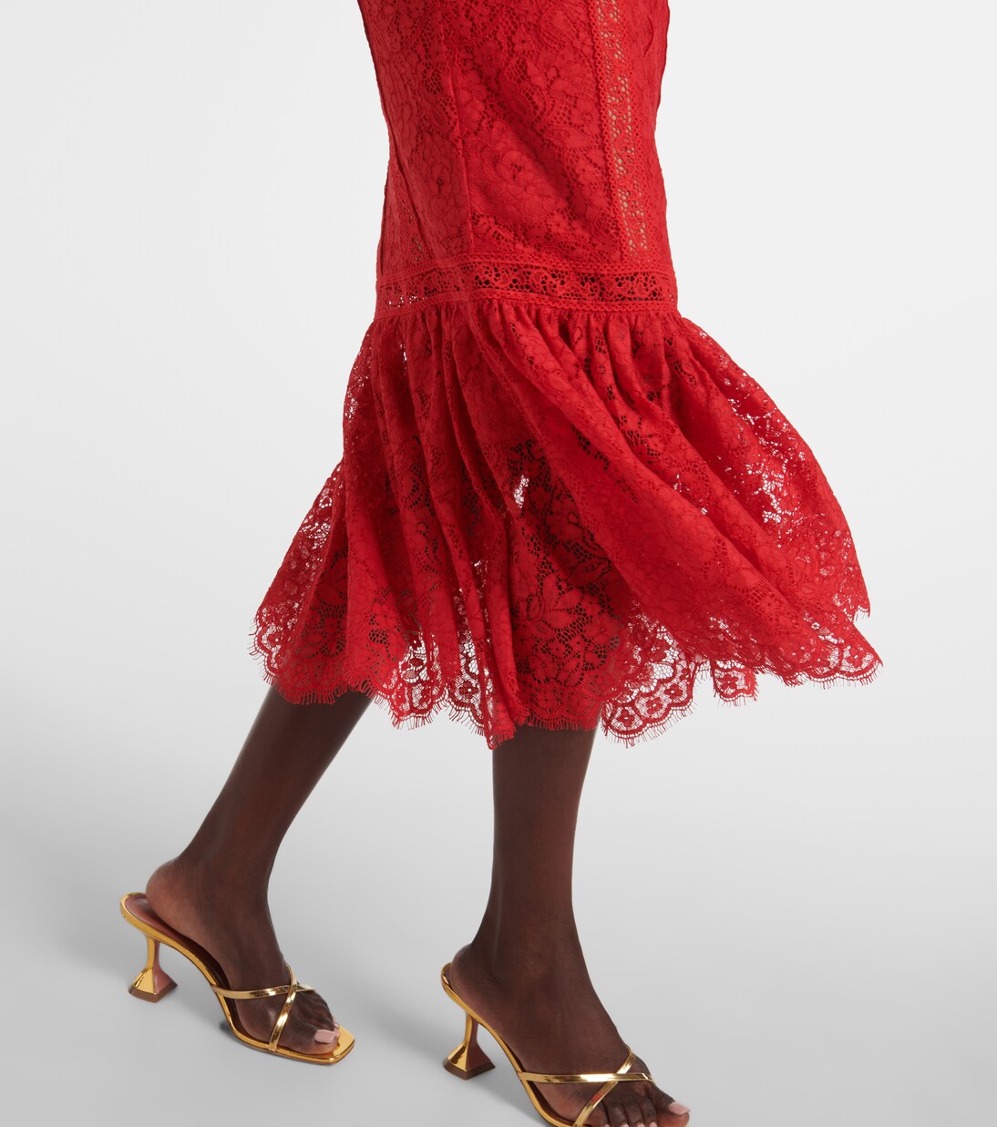 Robe midi en coton mélangé et dentelle à fleurs | Self-Portrait