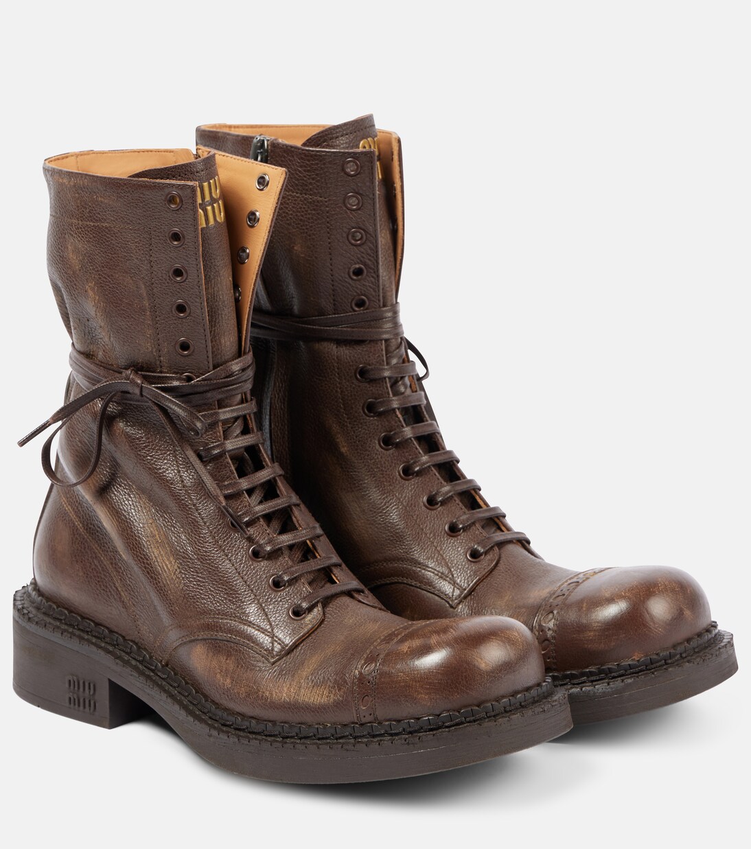 Leather lace-up boots | Miu Miu