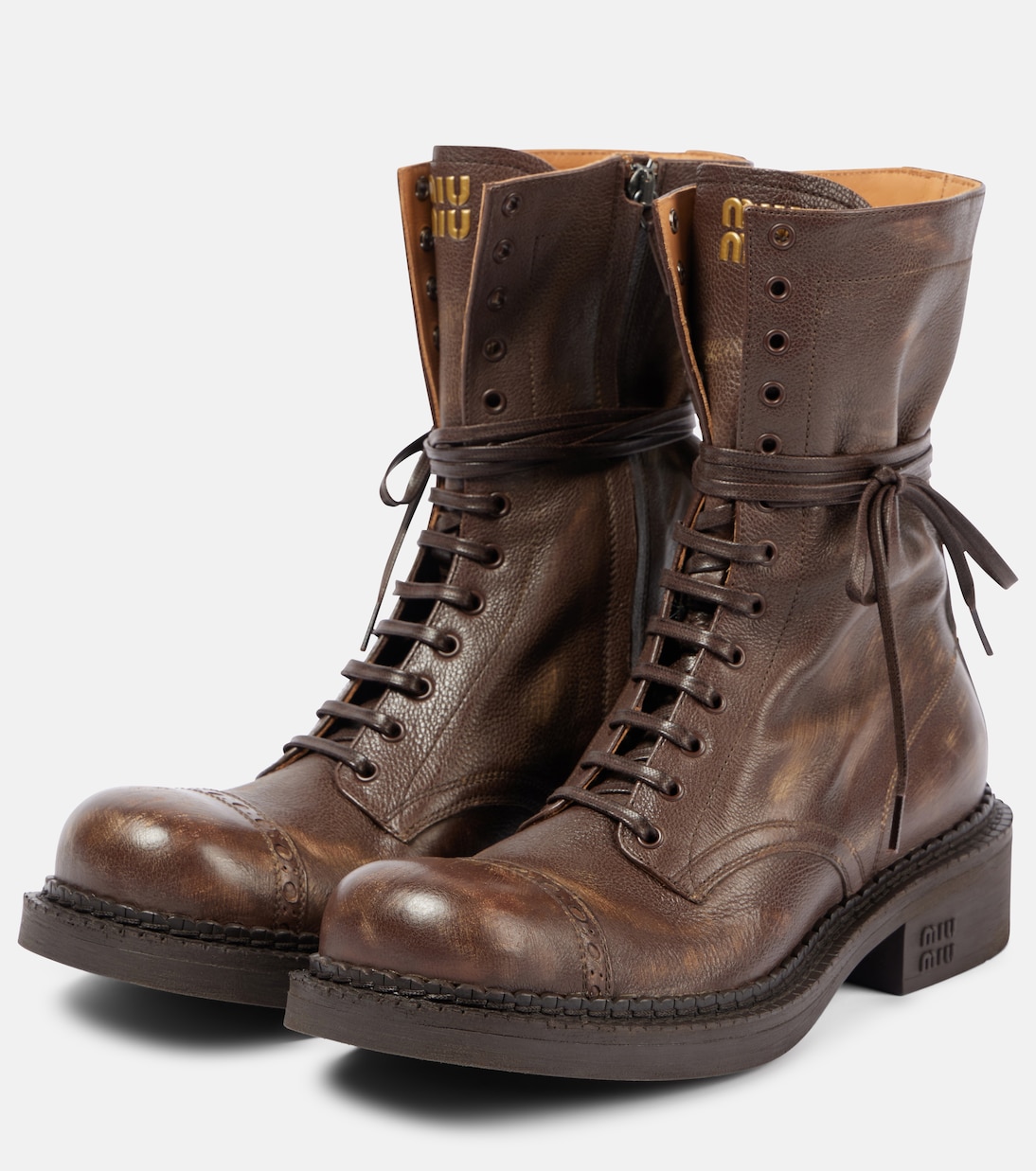 Leather lace-up boots | Miu Miu