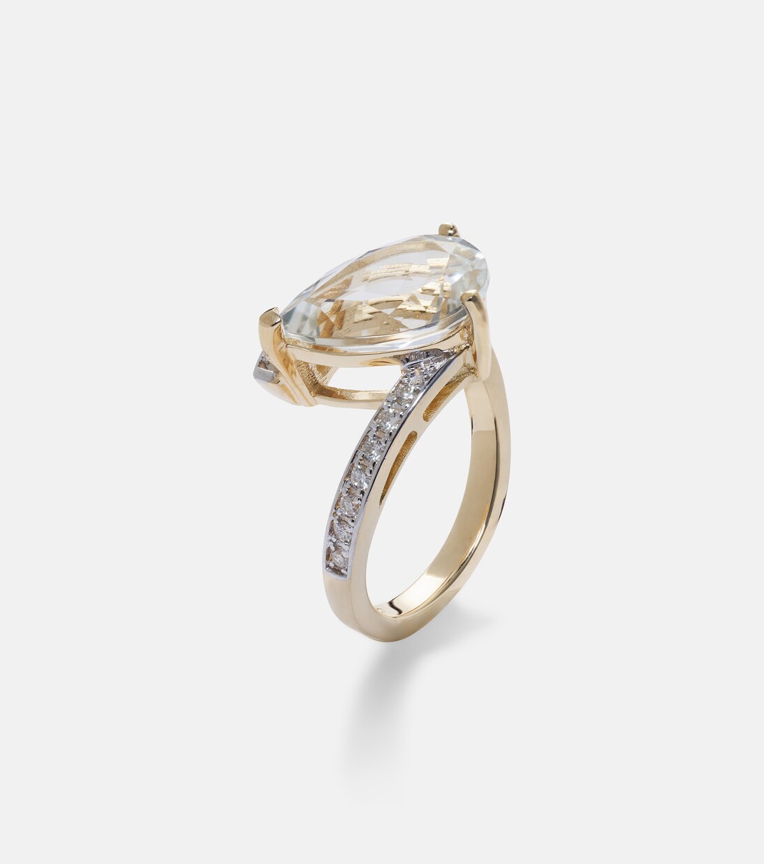 Bague Slanted en or 14 ct, topaze et diamants | Mateo
