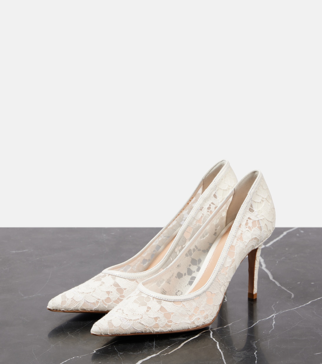 Lyon 85 leather-trimmed lace pumps | Gianvito Rossi