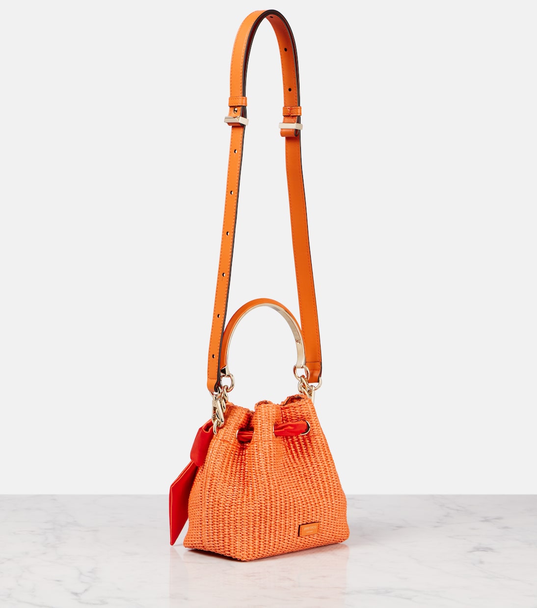 Bon Bon bow-detail raffia bucket bag | Jimmy Choo