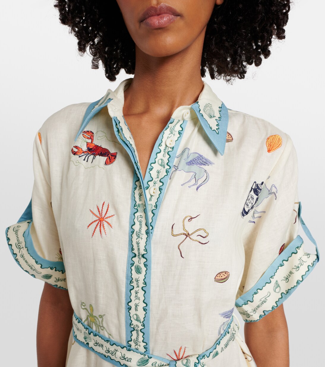 Robe chemise Sandy brodée en lin | Alémais