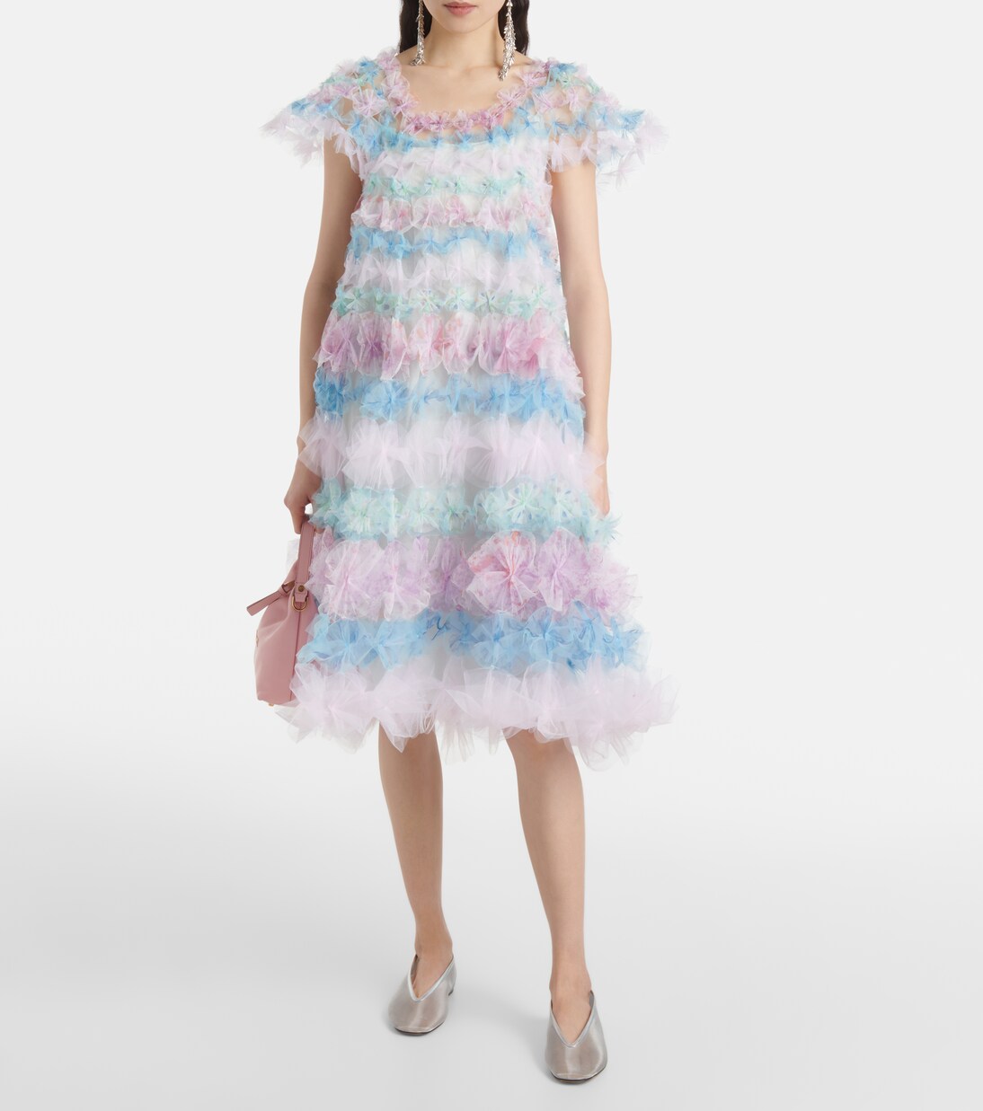 Robe midi Air-Flower en tulle à fleurs | Susan Fang